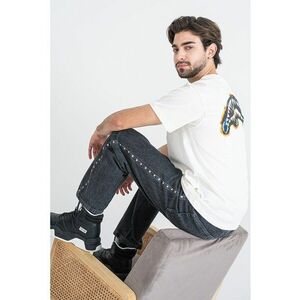Tricou cu decolteu la baza gatului si imprimeu logo - Verde/Alb fildes/Albastru imagine