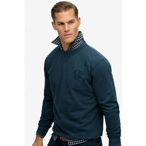 SUPERDRY - Bluza de trening cu decolteu la baza gatului si detaliu cu logo discret - Bleumarin imagine