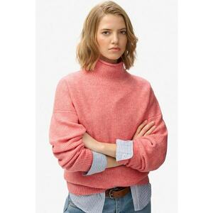 SUPERDRY - Pulover cu guler inalt si maneci cazute - Coral imagine