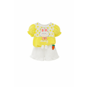 Costum Cu Bluza Si Pantaloni Scurti - Sweety Rabbit - Bumbac - Fete - Maneca scurta - Multicolor imagine