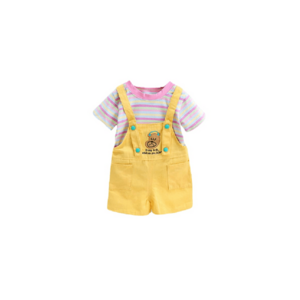 Salopeta Galbena Cu Tricou - Bear - Maneca scurta - Bumbac - Fete - Multicolor imagine