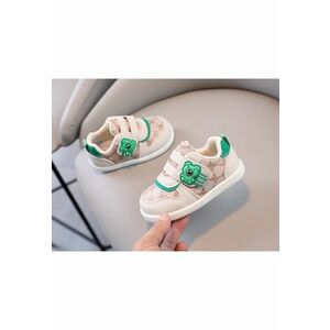 Pantofi Sport Model Teddy - Casual - Piele ecologica - Velcro - Verde/Crem imagine
