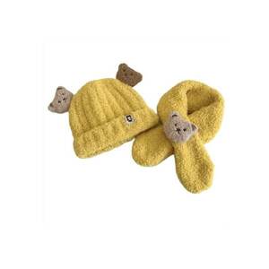 Set Caciula si Fular Model Ursuleti - Acril - Baieti - Galben Mustar imagine