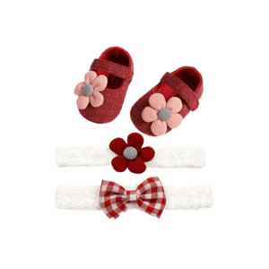 Set Pantofi Si Doua Bentite Model Margareta Roz - Textil - Fete - Visiniu imagine