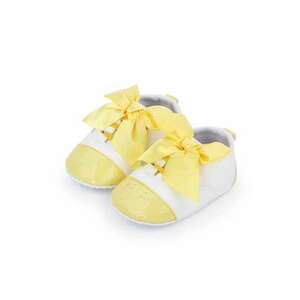 Pantofi Cu Fundita - Elegant - Piele ecologica - Fete - Siret - Alb - Galben - 3-6 luni - imagine