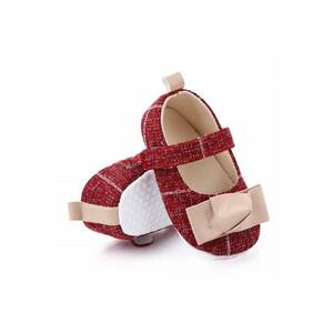 Pantofi Cu Fundita Crem - Elegant - Textil - Fete - Velcro - Visiniu - Visiniu imagine