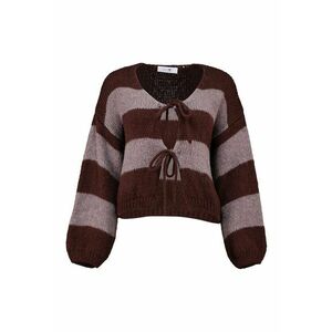 Cardigan cu model in dungi si snururi de ajustare - Maro inchis/Maro deschis imagine