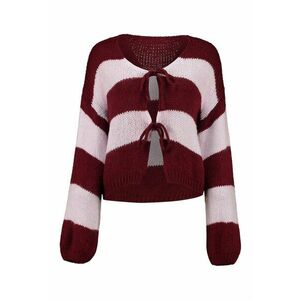 Cardigan cu model in dungi si snururi de ajustare - Visiniu/Roz pal imagine