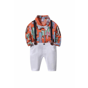Set Costum Cu Papion - Bretele Si Body Camasuta Elegant - Baieti - Maneca lunga - Multicolor imagine