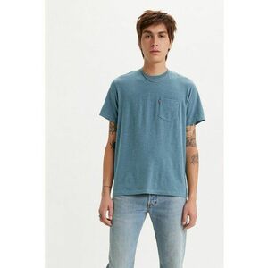 Tricou de bumbac cu buzunar pe piept - Albastru prafuit imagine