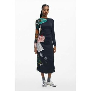 Rochie lunga cu fronseuri - Verde/Albastru ultramarin/Roz pal imagine