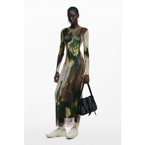 Rochie lunga semitransparenta cu model - Verde/Maro/Bej imagine