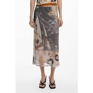 Fusta midi dreapta cu model - Maro inchis/Maro taupe imagine