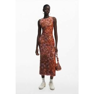 Rochie midi fara maneci cu model floral - Portocaliu/Maro scortisoara imagine