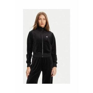 Bluza de trening cu fermoar - aspect de catifea si guler inalt - Negru imagine