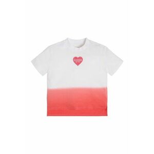 Tricou cu imprimeu in degrade si decolteu la baza gatului - Alb/Coral imagine