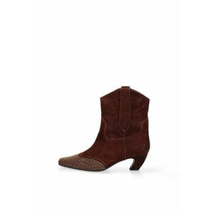 Botine cowboy din piele cu strasuri Riviera Chic - Maro inchis imagine