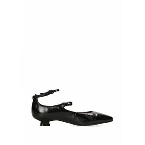 Pantofi din piele cu varf ascutit si toc kitten - Negru imagine