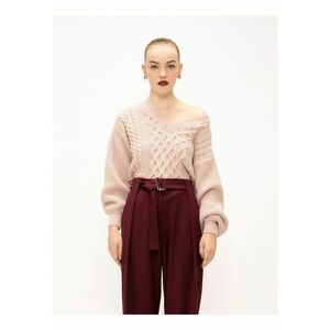 Pulover din amestec de lana cu design torsade - Roz pal imagine