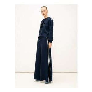 Pantaloni cu croiala ampla si dungi laterale - Bleumarin imagine