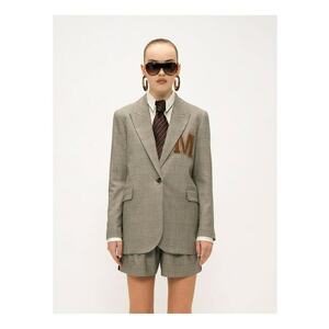 Sacou cu detaliu brodat si model in carouri Edera - Gri/Maro camel imagine