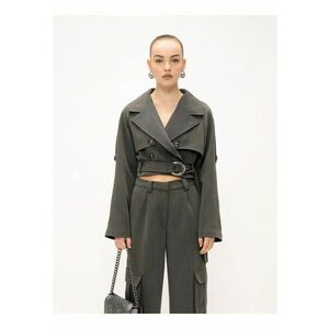 Jacheta crop cu cordon in talie Erevan - Gri imagine