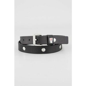 Curea ingusta din piele cu aplicatie logo metalica - Negru imagine