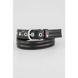 Curea din piele cu aplicatie logo metalica - Negru imagine