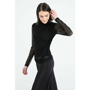 Bluza cu maneci semitrasnparente si fronseu - Negru imagine