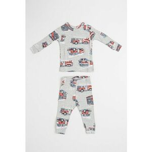 Pijama din bumbac cu maneci lungi si imprimeu - Rosu/Gri deschis imagine