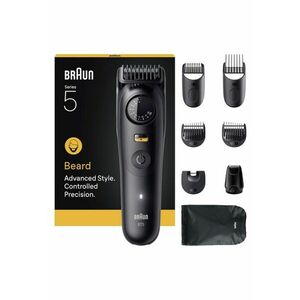 Aparat de tuns barba Beard Trimmer Seria 5 BT5560 -Lama ultra ascutita - Accesorii: 5 Piepteni -1 Mini cap de ras -1 Saculet -1 Perie curatare - Rotita de precizie si buton de blocare -40 Setari de lungime - Autonomie 120 Min -Rezistent la Apa -Negru Ma imagine