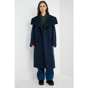 Palton lejer din amestec de lana si casmir cu cordon - Bleumarin imagine