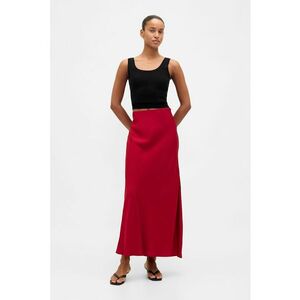 Fusta maxi satinata cu slit lateral - Rosu imagine
