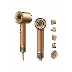 Uscator de par Miracle - 1600W - viteza aer max.70m/s - 2 trepte flux aer - 4 setari temperatura - 5 accesorii incluse - maro/auriu imagine