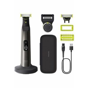 Aparat de ras (0 -2mm) si tuns (0 -4-10mm) OneBlade Pro - Fata&corp - pieptene cu 20 de setari de lungime (0 -4-10 mm) - 2 accesorii pentru corp - 2 lame 360 - 90 min (Li-ion) - afisaj digital - cablu alimentare USB-A - fara adaptor priza - Negru imagine