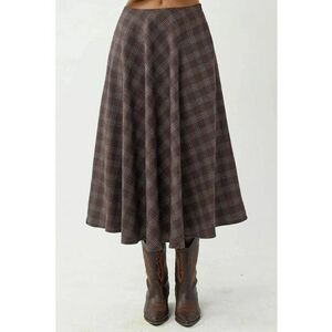 Fusta maxi - carouri - croiala in A - rosu - textil imagine