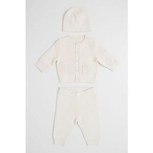 Set de cardigan - pantaloni si caciula - Crem imagine