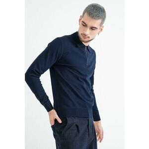 Pulover slim fit cu guler polo cu fermoar - Bleumarin imagine