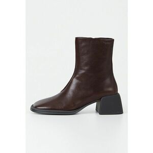 Botine de piele cu toc masiv - Maro inchis imagine