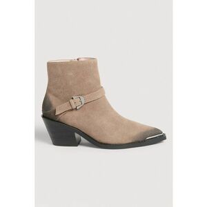 Botine din piele intoarsa cu toc cuban - Negru/Maro deschis imagine