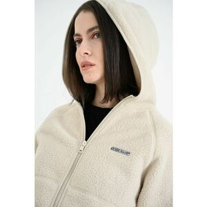 Hanorac cu fermoar - material boucle si logo - Bej inchis imagine