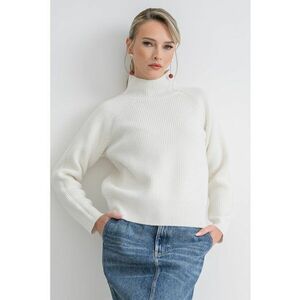 Pulover tricotat cu maneci raglan si maneci scurte - Alb imagine