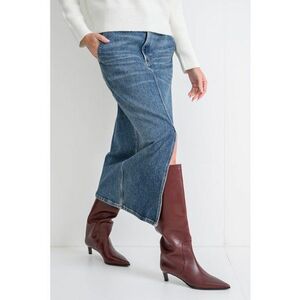 Fusta midi din denim cu slit frontal - Albastru inchis imagine
