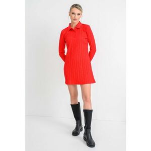 Rochie polo striata cu model monograma discreta - Rosu imagine
