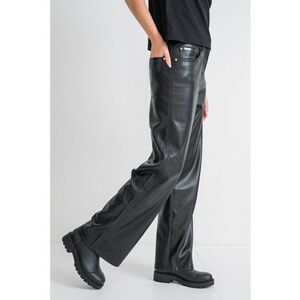 Pantaloni cu croiala dreapta si aspect de piele - Negru imagine