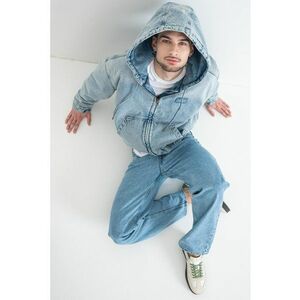Jacheta din denim cu gluga - Albastru deschis imagine