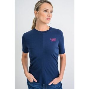 Tricou din bumbac cu decolteu la baza gatului si detaliu logo - Bleumarin imagine