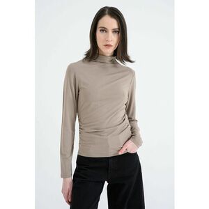 Bluza slim fit uni cu guler inalt - Maro deschis imagine