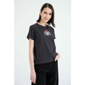 Tricou de bumbac cu logo in relief - Negru imagine