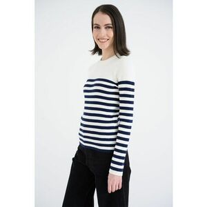 Pulover slim fit cu model in dungi si aspect striat - Alb optic/Bleumarin imagine